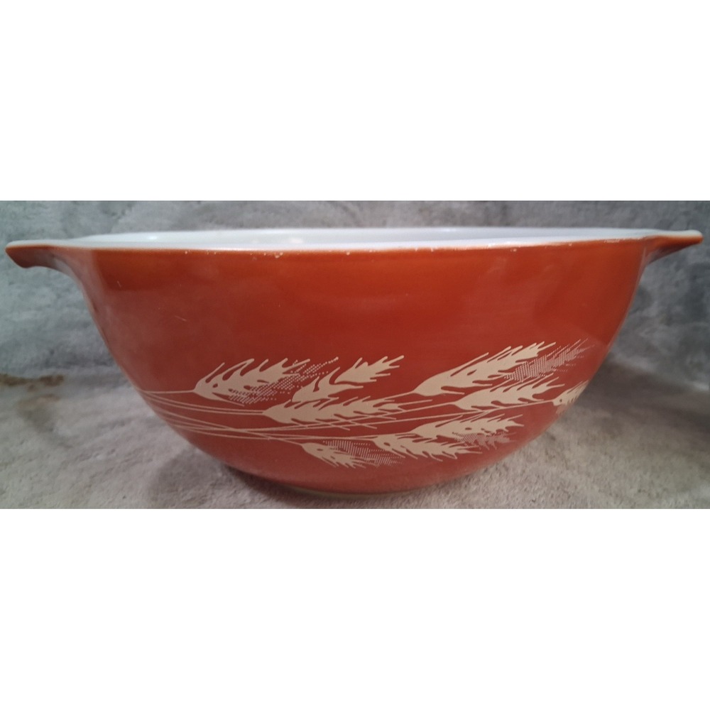 Vintage Pyrex Autumn Harvest 442 Cinderella Mixing Bowl 1.5 QT Orange Wheat MCM